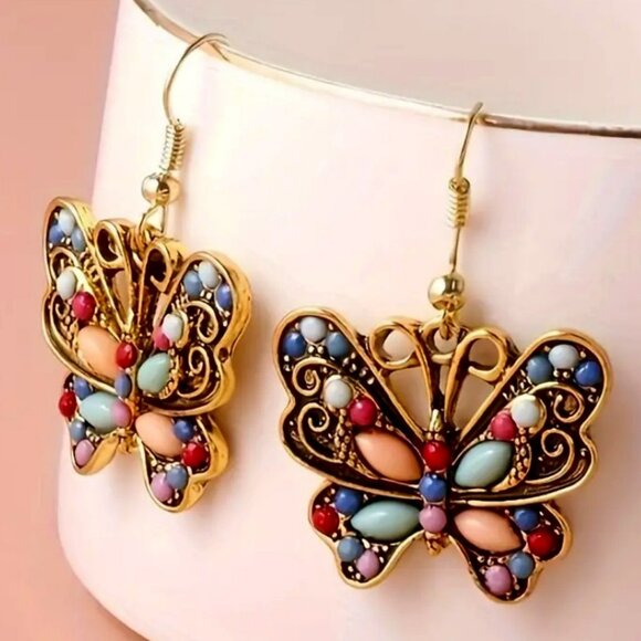 🌺 🌺 🌺 Boho Antique Style Butterfly Earrings- NEW! - Picture 2 of 4